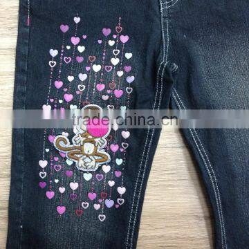 Girls Cute Printed Denim Pant,denim Pant Decorated With Fancy Button and Plaid #9R5833 photo-5
