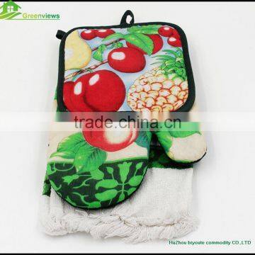 3pcs T/C towel set Fancy Potholder Glove Cheap Towels printed towel set