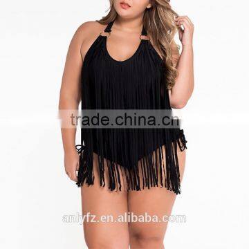 Free Prom Beach Dress Fresh Sringe Ornament Plus-size Triangle One-piece Swimsuit for Fat Women photo-5