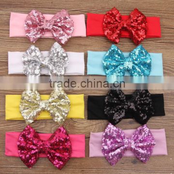 Wholesale Hot Sale Kids Sequins Bow knot Hair Bands Baby Girl Cotton Stripe Handwrap Christmas Kids Hair Accessories