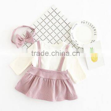 B22220A Infant Baby Autumn Clothing Sets Sweet Baby Long Sleeve Blouse and Sling Dress Sets photo-3