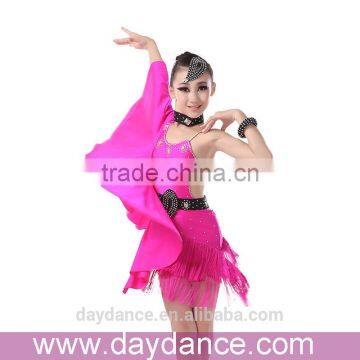 Professional One Bat Sleeve Teen Girls Ballroom Latin Competition Dance Dress Sexy Backless Performance Stage Dance Wear