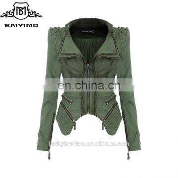 2016 Wholesale Studded Shoulder Plus Size Lapel Jeans Women Denim Jacket