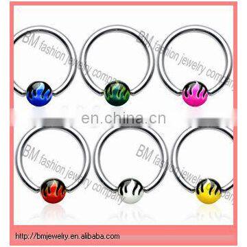 Fashion plastic acrylic UV fire ball custom lip rings piercing jewelry