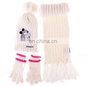 Fashion soft feeling lovely beanie, gloves and scarf set