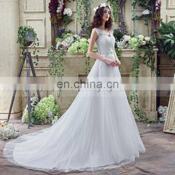 Glamorous Applique V Neck Sleeveless Organza Wedding Dresses SQS043 photo-4