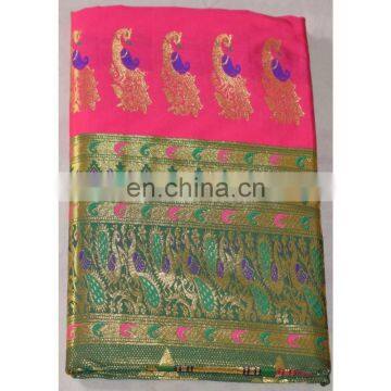 Traditional Art Silk Saree Kanjivaram Style Handmade Meena Work Wedding Wear Saree