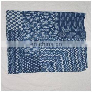 COTTON PATCH REVERSIBLE INDIGO BLU GUDARI QUILT HAND KANTHA WORK THROW BEDSPREAD