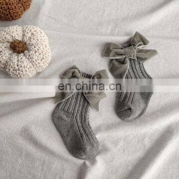 2020ins Children Spain Autumn and Winter New Big Bow Woolen Baby Socks Solid Color Tube Socks photo-4
