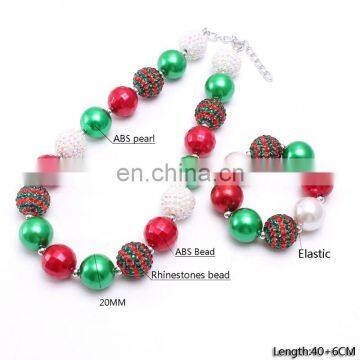 Christmas Girl Chunky Necklace Bracelet 2pcs Set Bubble Beads Boutique Jewelry Sets Gift photo-2
