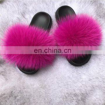 2020 Summer New Design Mules Pantuflas Fluffy Bohemian Colorful Dames Design Fashion Eva Foam Rainbow Fox Fur Slide Slippers photo-5