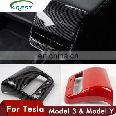 Carest ModelY Model3 Car Carbon Fiber ABS Rear Air Vent Outlet Cover Trim For Tesla Model 3 Accessories Interior Model Y Three