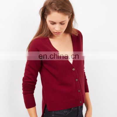 Women's Red Deep V-neck Cashmere Cardigan OEM Suppliers