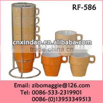 Glazed Ceramic Promotional Cup with Rack Made In Zibo for Oversized Modern Coffee Cup