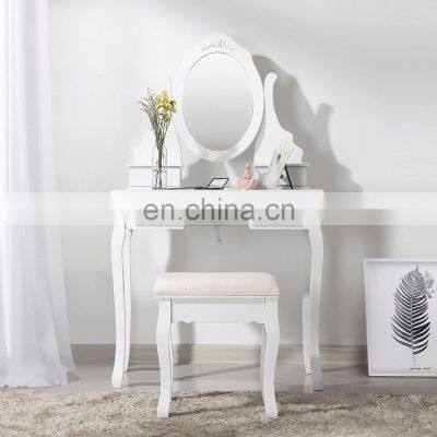Cheap Dresser Vanity Set With Mirror and Stool Make-up Dressing Table 5 Drawers With 2 Dividers photo-2