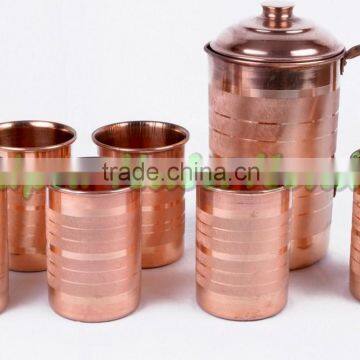 Lot of 6 Pieces Copper Water Glasses and 1 Copper Jug for Natural Health and Nevous System