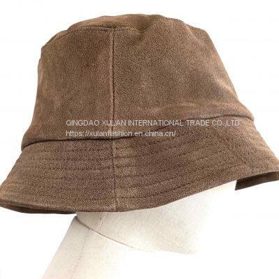 Men's and Women's Fashion Genuine Sheepskin Leather With Print Bucket Hat photo-2