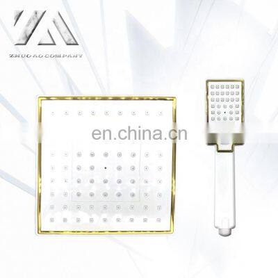 ABS Plastic Bathroom 8 Inches Shower Head White Gold Top Square Over Head Shower and Hand Shower Set photo-2