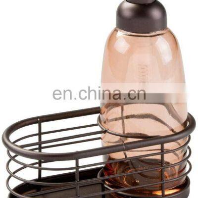 Modern Glass Kitchen Sink Countertop Liquid Hand Soap Dispenser Pump Bottle Caddy With Storage Compartments photo-2