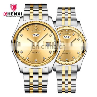 Luxury chenxi 8204A Couple Watches gold stainless steel couple wrist watch quartz lover watch waterproof ropa de mujer