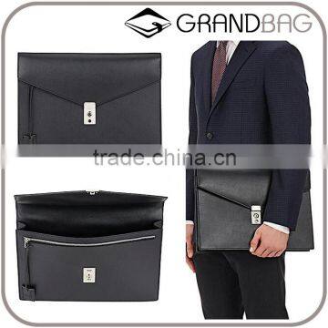 New York men black smooth leather gusseted portfolio leather business bag hand bag