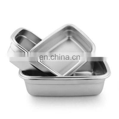 304 Stainless steel crisper set Square food airtight container 3 piece set fresh-keeping lunch boxes with lid