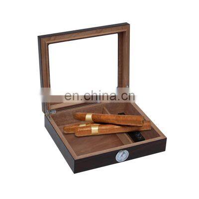 Wholesale Custom Spanish Cedar Wooden Box With Hygrometer Humidifier Solution Desktop Glass Cigar Humidor photo-2