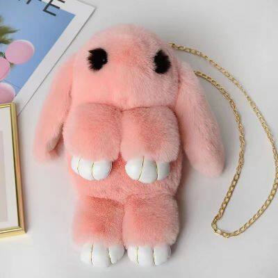 013New Cute Plush Rabbit Bag Fashion Girl Rabbit Fur Handbag Women's Casual Long Chains Cartoon Bunny Messenger Bag