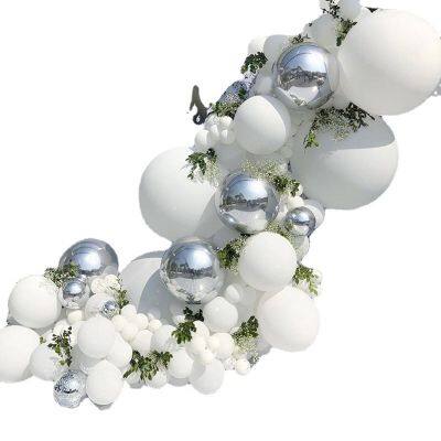 Cross Border Silver 4D Foil Balloons+White Latex Balloon+ Confetti Balloon Arch Set Party Wedding Decoration Party