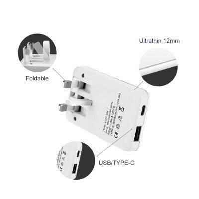 USB/USB-C 20W GaN Fast Charging Folding Slim Travel Charger Card Thin UK Plug photo-4