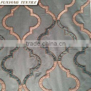 Poly-cotton canvas embroidered window curtain fabric color:blue,red,coffee, beige,ecru,white