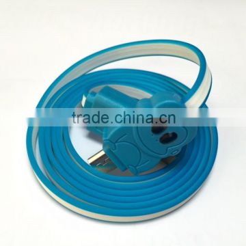 Blue Of Color Flat USB charger for Mirco pin Charger Cable with Led light