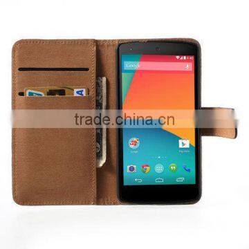 Genuine Leather Card Slots Wallet Flip Case for LG Google Nexus 5 E980 Black