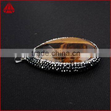 Tiger Eye Gemstone Pendant, Pearl Jewelry & Drop Shape Tiger's Eye & Zircon Pendant Bead Silver Plated Clasp photo-5