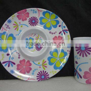 Melamine chip and dip plate and cup set