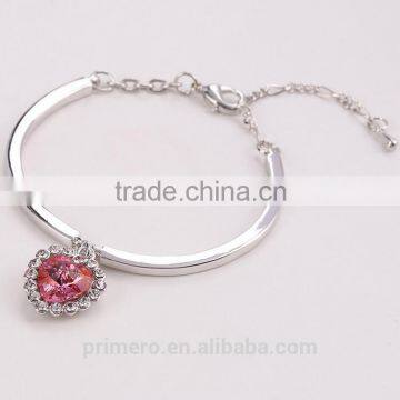 Fashion Ocean Blue Sliver Plated Crystal Rhinestone Heart Charm Bracelet Bangle photo-4