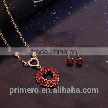 New Arrival High Quality Red Crystal Stone Love Heart Ladies Stud Earrings / Necklaces Jewelry Sets