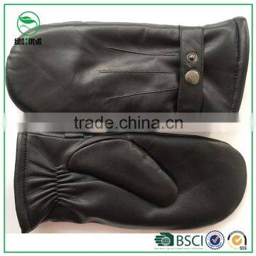 Men's wearing warm winter basic style leather mitten gloves