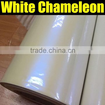 Popular White Chameleon Pearl Vinyl Wrapping Film with Air Free Bubbles,pearl white to blue sticker with size:1.52*20m/roll