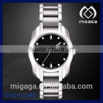 Fashion black dial quartz movt synthetic diamond index stainless steel watches