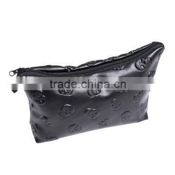 fashion make up case skull black leather custom make up case