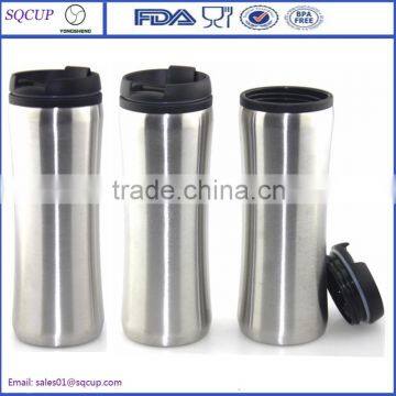 16oz Double wall stainless steel outer plastic inner coffee tumbler / coffee mug with leak proof lid