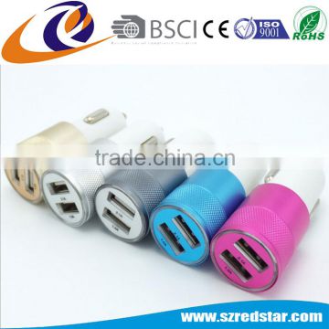 Colorful car charger input 12V 24V DC output 5V 2.1A double usb car charger