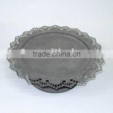DIA31.5CM Laced Edged Round Metal Bowl W/Antique Grey photo-1