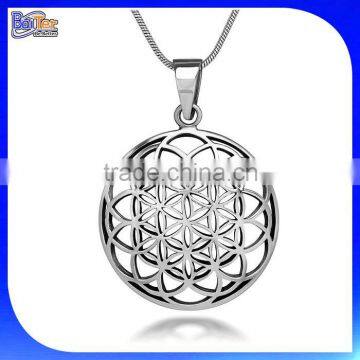 Custom 27Mm Round Circle Charm Pendant Necklace Pendant 925 Sterling Silver Flower Of Life Pendant Wholesale                        
                                                Quality Choice