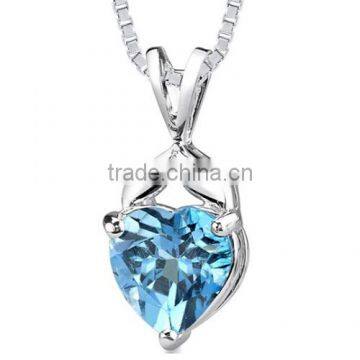 Blue Topaz Pendant Necklace Sterling Silver 3.00 Carats Heart Shape Silver HEART BLUE TOPAZ PENDANT