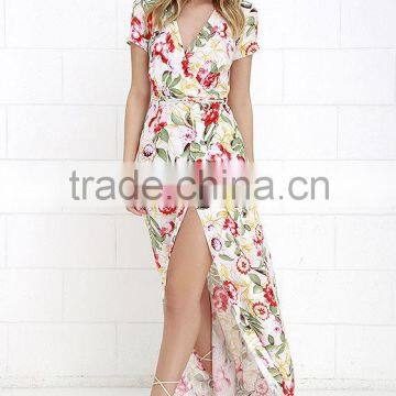 Ivory Floral Print Wrap Long Dress Latest Western Dress Designs Photos