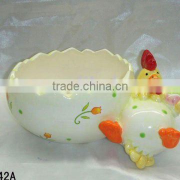 Easter chicken ceramic egg pot