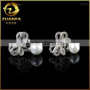 wholesale lots micro pave cz fashionable pearl earrings design