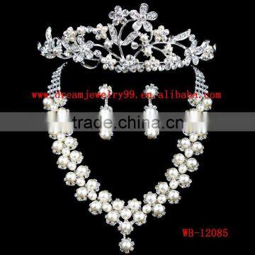 new design 3 pieces wedding pearl jewelry set